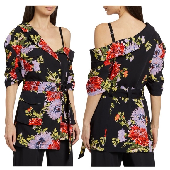 Cinq à Sept Katie Floral Wrap Off the Shoulder Chrysanthemum Jacket Blazer NEW - Picture 5 of 16